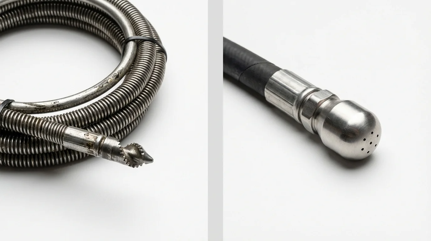 Drain snake cable and hydro jetting nozzle used for drain cleaning in Parkin, AR