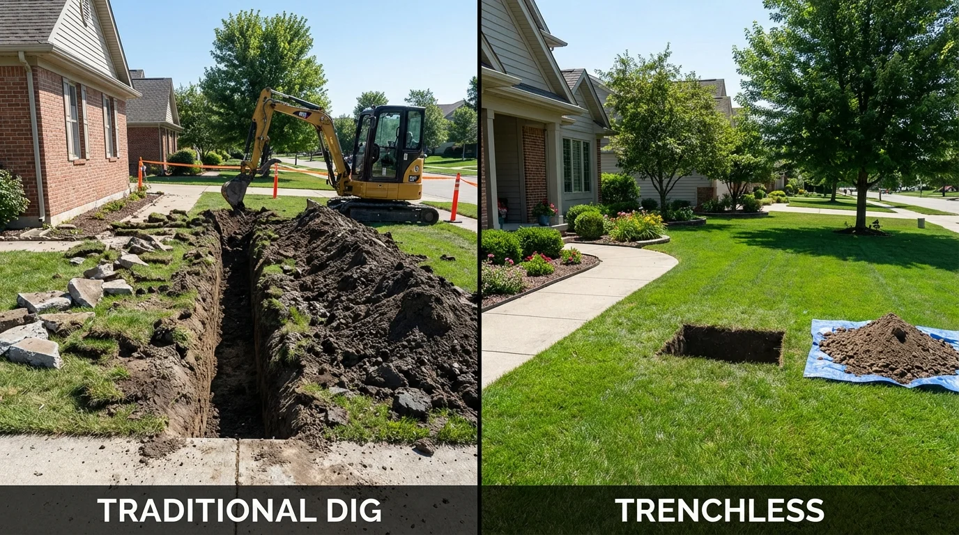 Trenchless sewer repair with minimal yard damage versus traditional excavation in Parkin, AR